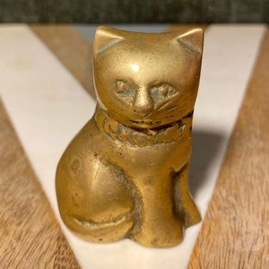 Vintage brass cat figurine with rose necklace 2 1/2”